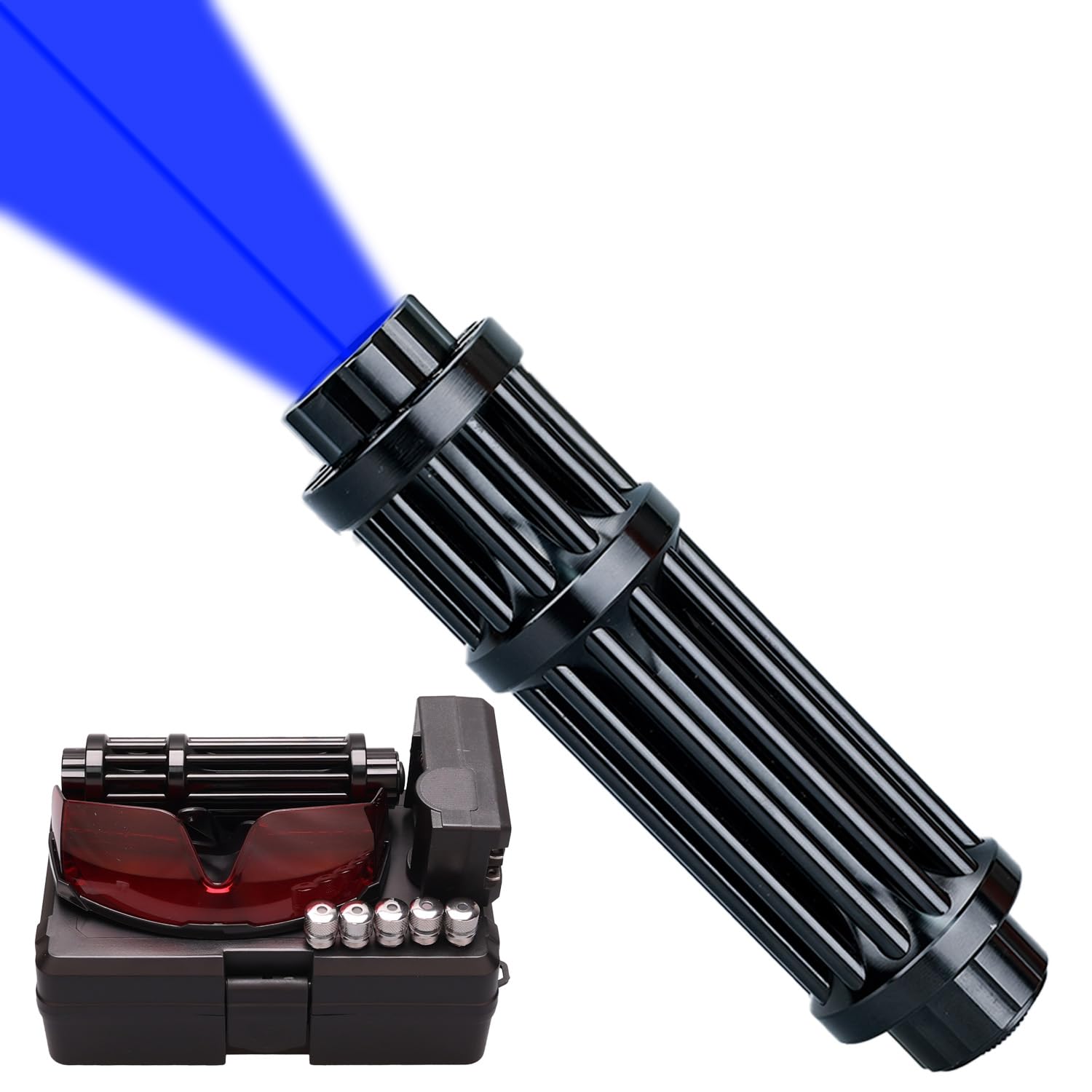 Photo 1 of ZRD Rechargeable Blue Light Flashlight, LED Tactical Flashlight, Blu-ray, 6 Modes, Rechargeable, Zoomable, Perfect for Hiking Camping Fishing