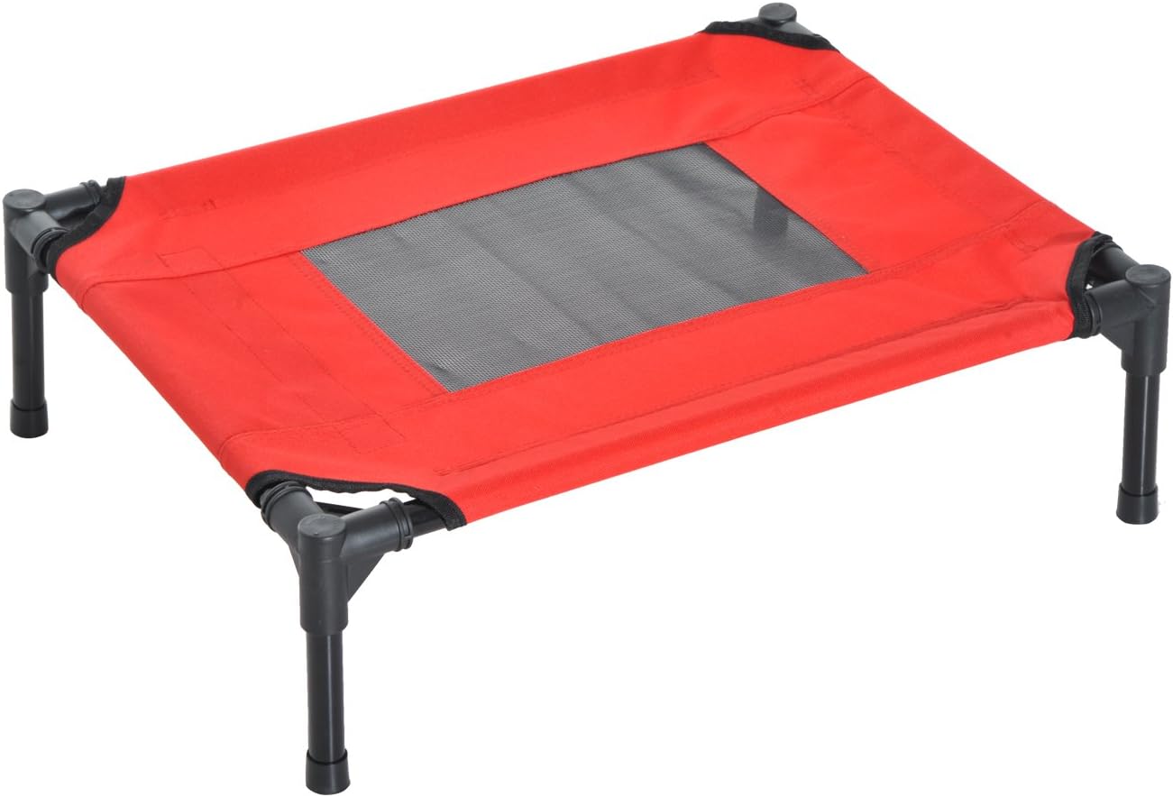 PawHut Elevated Pet Bed Portable Camping Raised Dog Bed w/ Metal Frame Black and Red (Small), 61 x 46 x 18 cm (L x W x H)