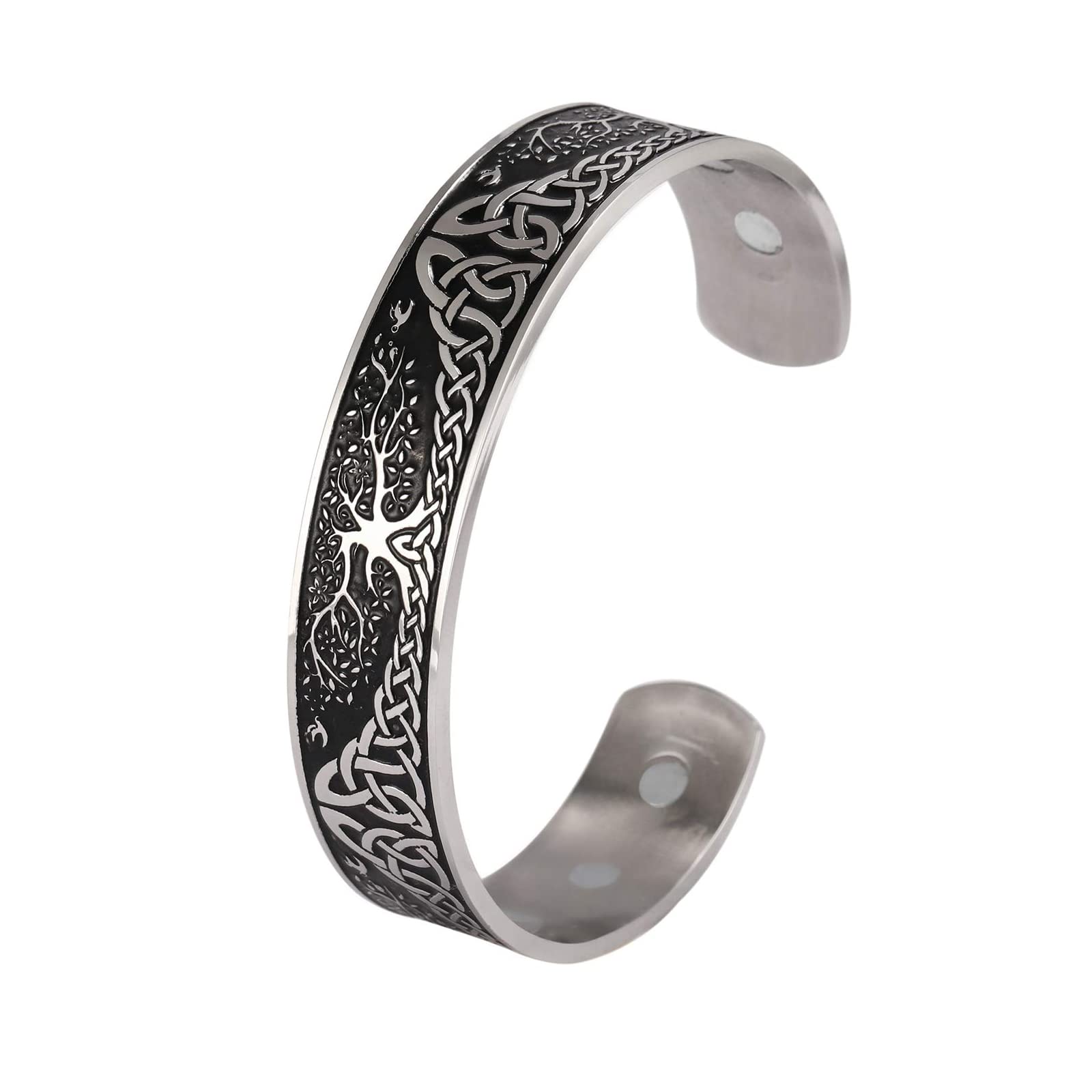 LIKGREAT YGGDRASIL World Tree of Life Bracelet Health Care Stainless Steel Cuff Bangle Bracelet for Men (New shiny black)