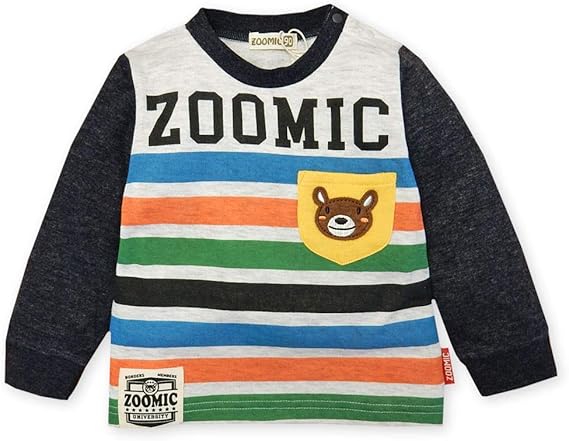 Amazon Co Jp チャコール 95cm ベビー服 男の子 Tシャツ 長袖 Zoomic ズーミック 接結天竺 マルチボーダー くまワッペン ロゴプリント スナップボタン 男児 ベビー メール便発送 服 ファッション小物