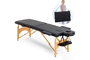 Artechworks Massage Table Massage Bed 2 Folding Portable Lash Bed for Eyelash Extensions Beauty Tattoo Table Adjustable Black W/Carry Case for Spa Salon,Lightweight,Black Color