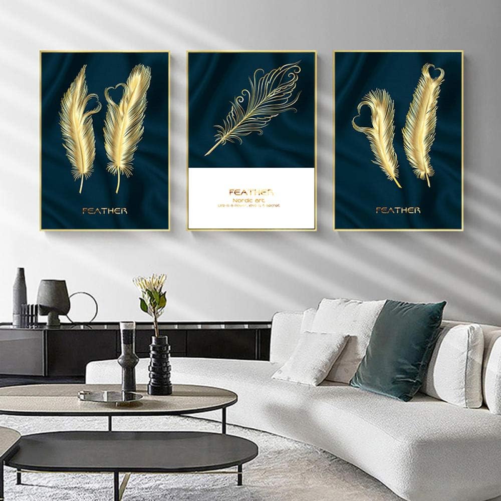 Modern Abstract Rose Gold Feather Wall Art Canvas Painting Nordic Art Posters and Prints Wall Pictures Decor for Living Room 40x60cm No Frame x3