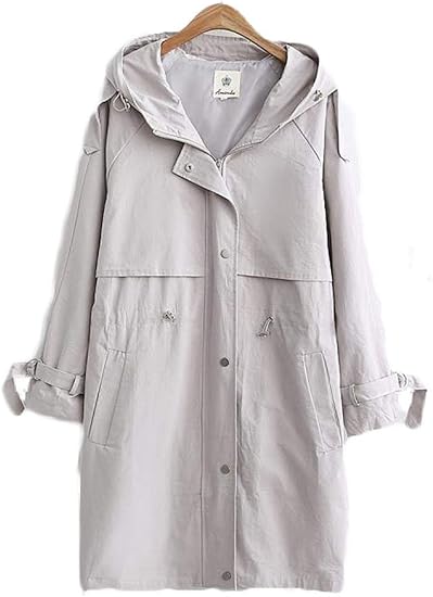 Amazon Zhongjue ジュージェン トレンチコート レディース ゆったり スプリングコート フード付き ファッション ブルゾン シンプル カジュアル 可愛い アウター ファスナー付き 着痩せ Bf風 春 秋 コート ジャケット 通販