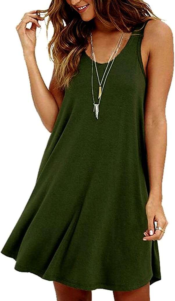 GABREBI Women's Sleeveless Casual Loose Tank Summer Dress Plus Size Fit T-Shirt Tunic Dresses