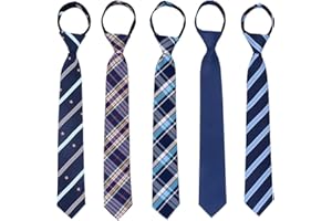 SHININGBEEE 5 Pcs Zipper Ties for Boys, Adjustable Zipper Skinny necktie Clip on Slim Ties for boys