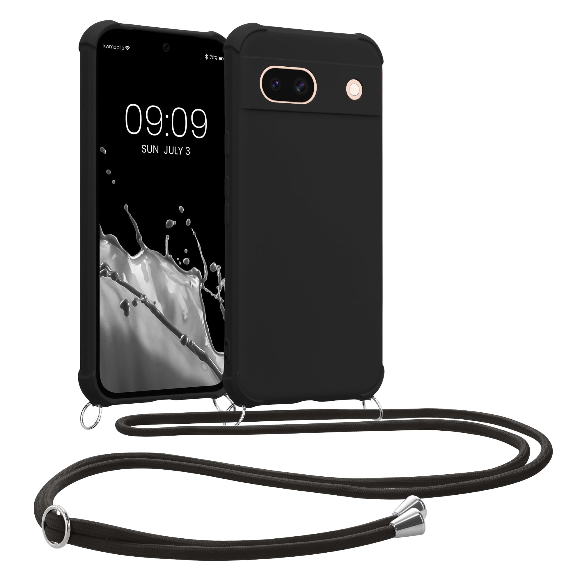 kwmobile Crossbody Case Compatible with Google Pixel 8a Case - TPU Silicone Cover with Strap - Black