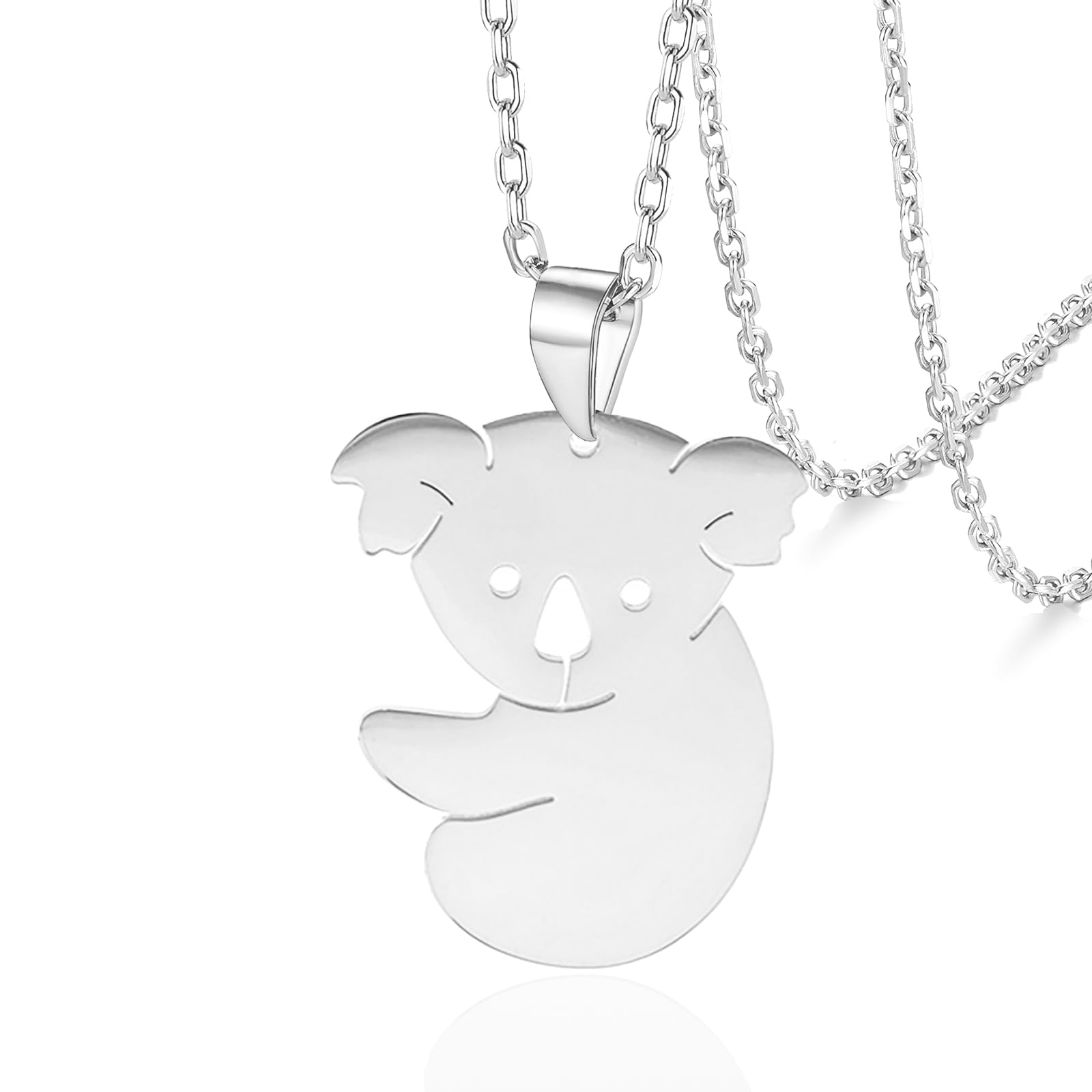 VASSAGO Koala Bear Necklace Stainless Steel Cute Animal Pendant Koala Gifts for Women Teens Animal Lovers (silver koala necklace)