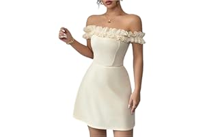 GORGLITTER Women's Ruffled Dress Off Shoulder Sleeveless Cocktail Birthday Party A Line Mini Dresses