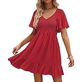 LILLUSORY Women's Flowy Casual Mini Dresses 2026 Summer Graduation Smocked V Neck Vacation Dress Dress with Pockets