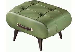 Small Leather Foot Stool with Handle,Ottomans with Steel Legs, Rectangle Footrest Ottoman,Upholstered Interior, Multi-Use Foo