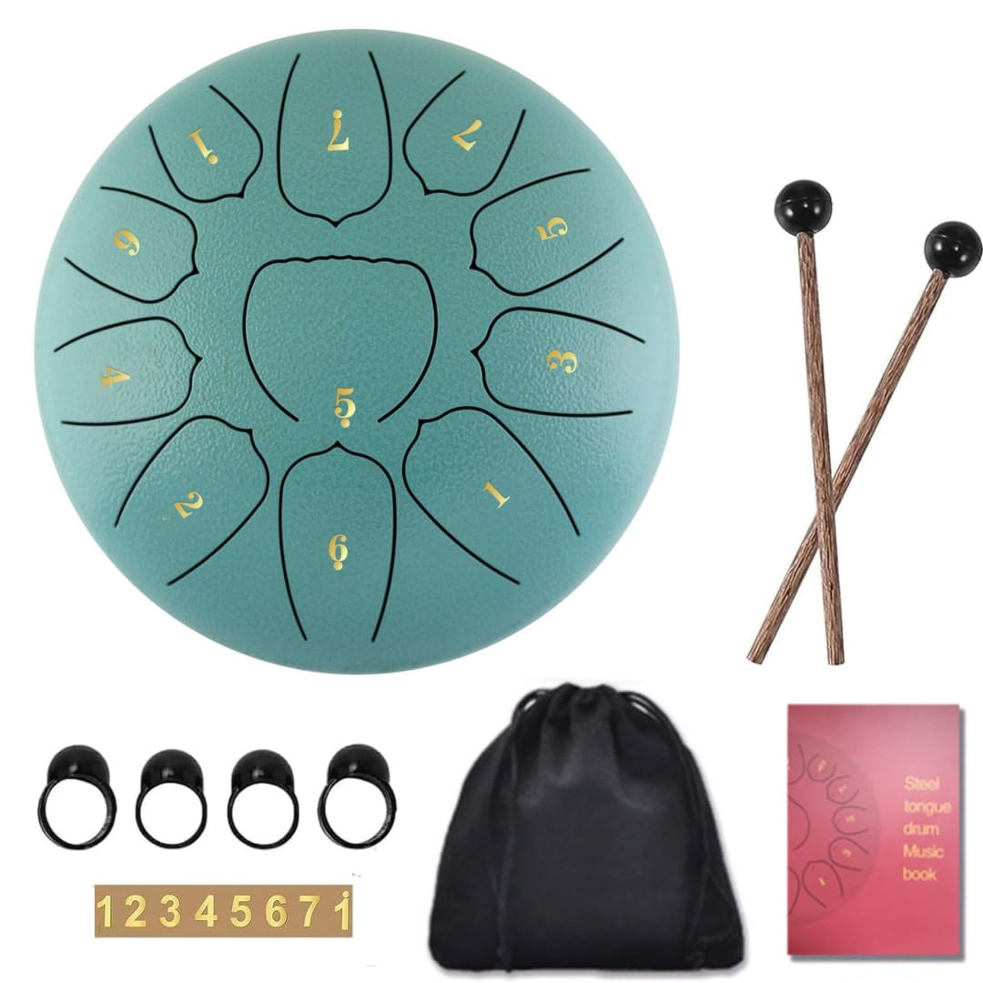 Sunydog 6 Inch Steel Tongue Drum - 11 Note Handpan with Mallet and Finger Picks for Meditation Yoga (Lake Blue)