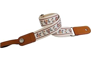 MUSIC FIRST Original Design Vintage Floral Embroidered & Genuine Leather Ukulele Strap Ukulele Shoulder Strap With a Genuine 