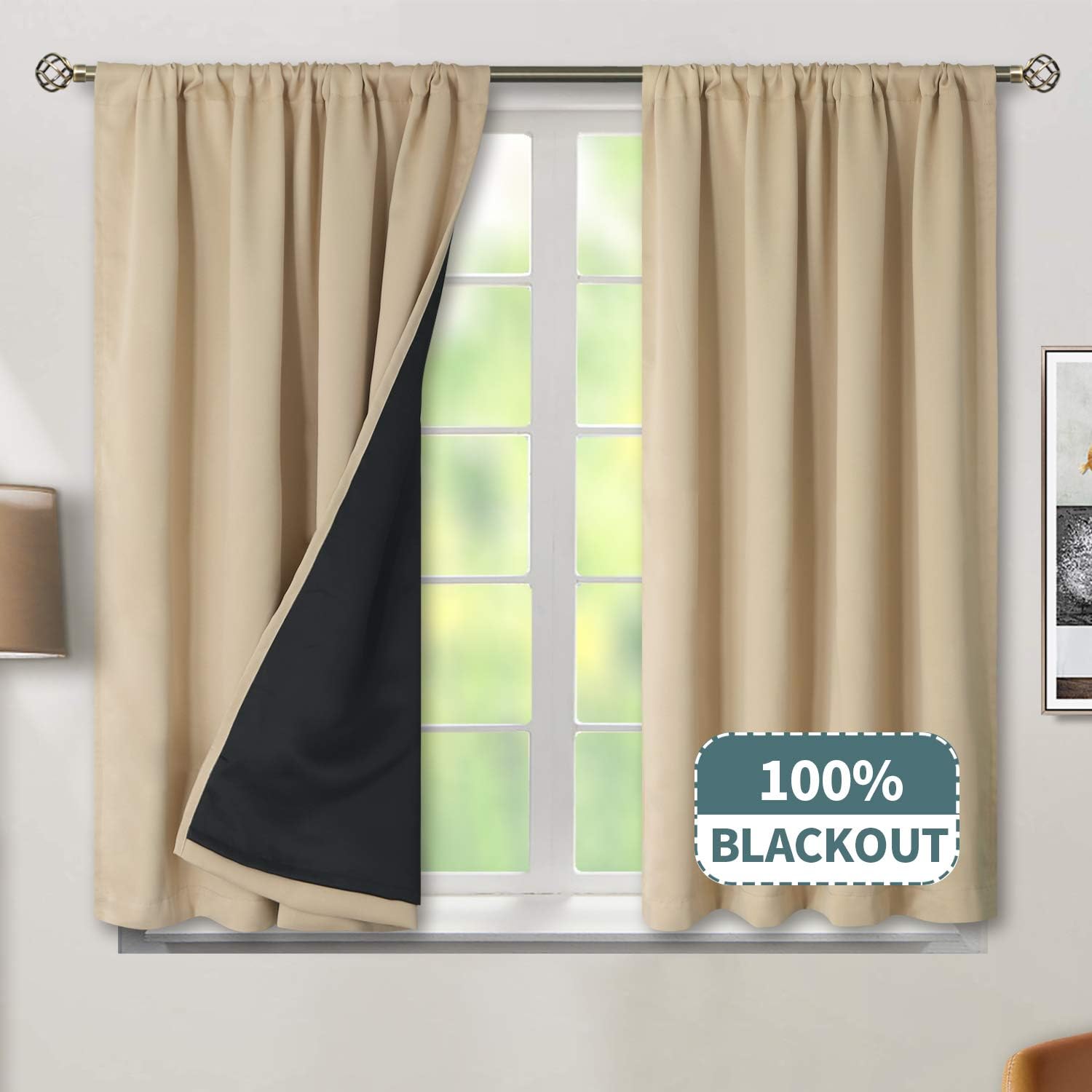BGment Thermal Insulated 100 Blackout Curtains for Bedroom with Black Liner, Double