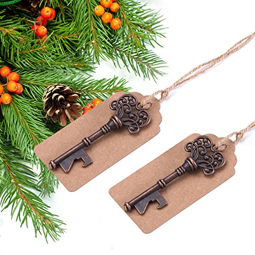 Woaiwo-q Key Bottle Opener, Wedding Favors Party Favors with Card Tag and Twine-3.14 Inches (100 pcs Copper)