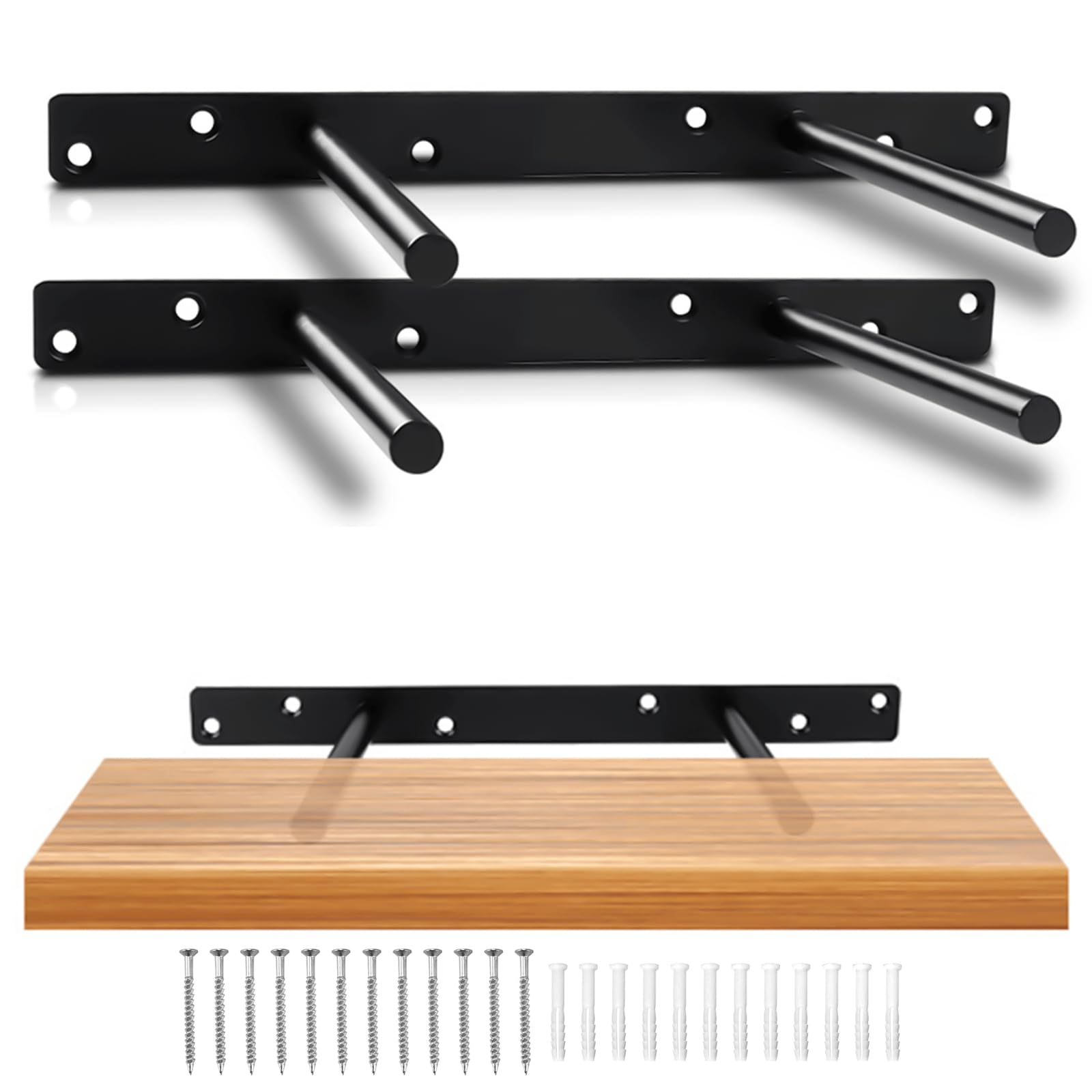 Floating Shelf Brackets Heavy Duty, 2 Pack of 6 Inch Invisible Hidden Shelf Supports for Wall, T Shape Metal Brackets for Concealed Wood Shelves Wall Mounted with Mounting Screws