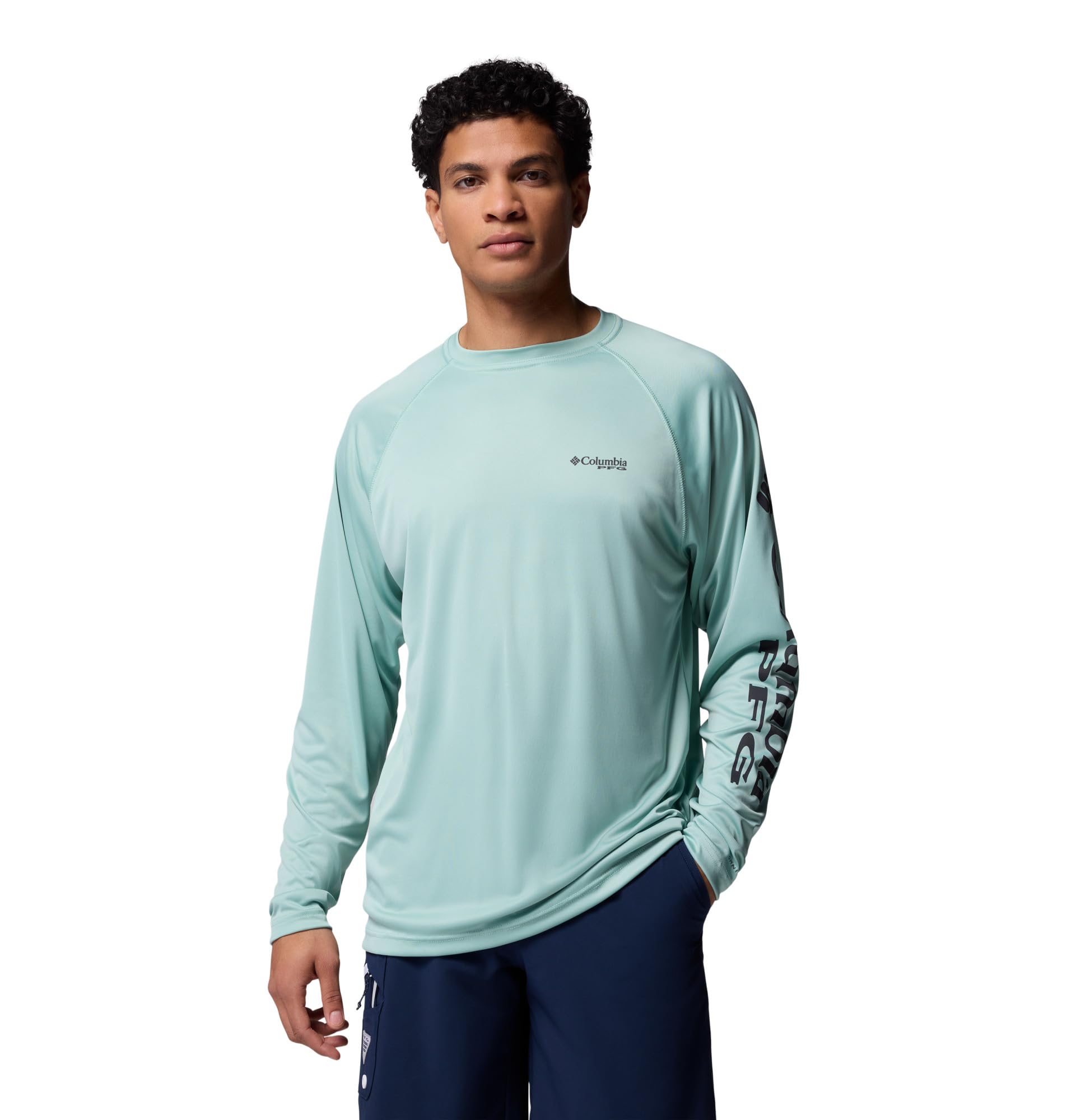Columbia Mens Terminal Tackle Long Sleeve Shirt, Misty Jade/Shark Logo, 5X Image Columbia Mens Terminal Tackle Long Sleeve Shirt, Misty Jade/Shark Logo, 5X Image