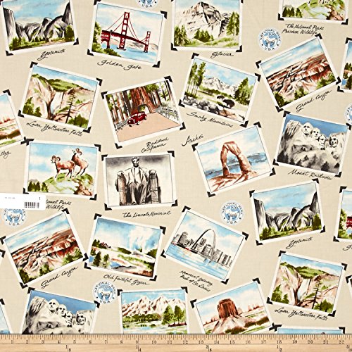 National Parks Postcard Fabric By The Yard is great for the National Park Service birthday celebration