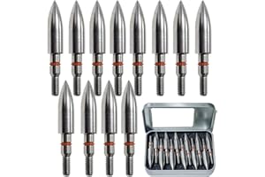 EOOENOON ARCHERY 100/125/200/250/300 Grains Premium Stainless Steel Archery Target Field Points arrowheads, Archery Arrow Field Points Bullet PointsScrew in Archery Field Tips and Broadheads (1 Dozen 12 PCS)
