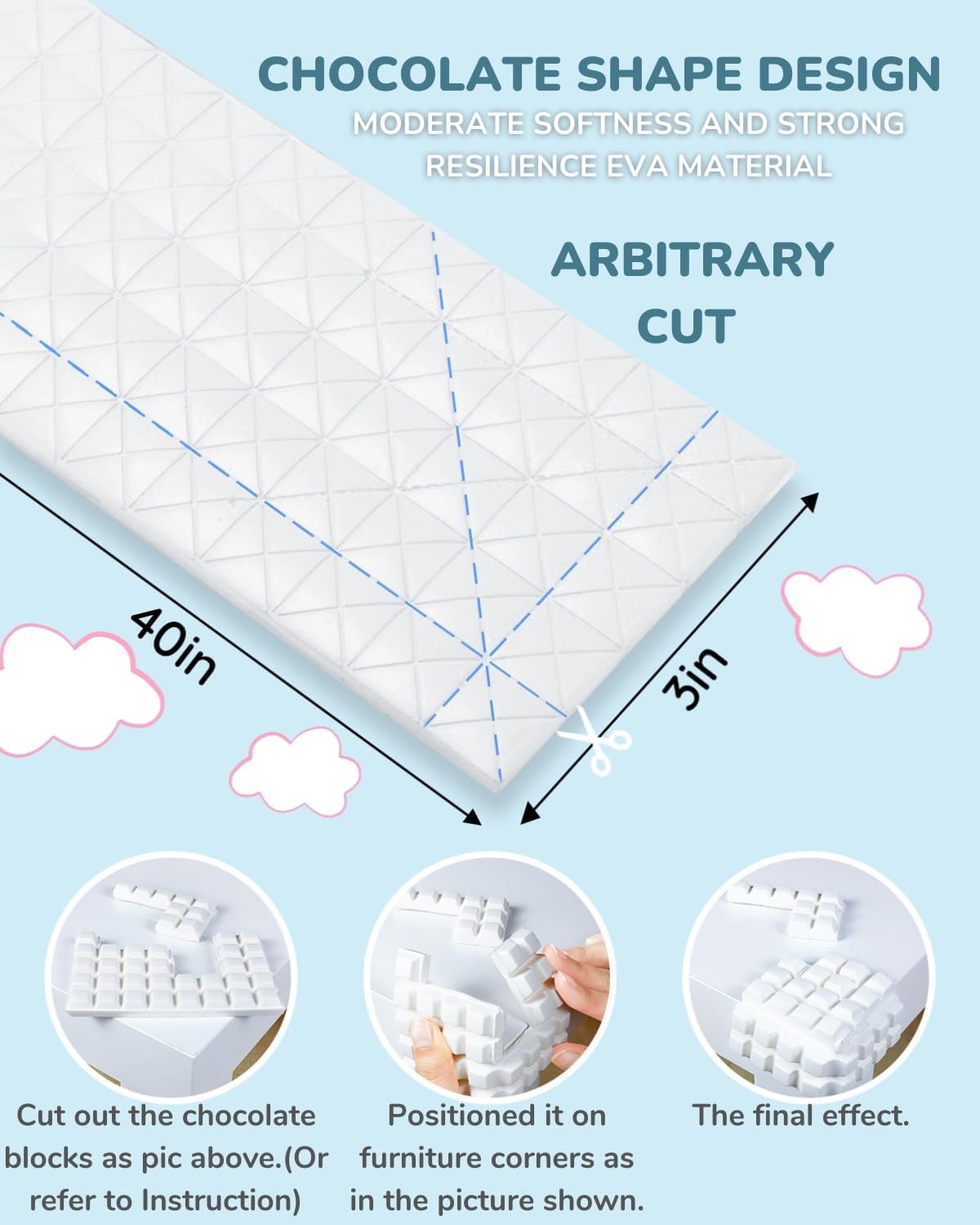 Baby Proofing Corners and Edges Guards Protectors Foam 3M Pre-Taped Bumper Furniture Covers Child Safety Protector for Table, Stair, Cabinet, Desk, 6.6ft (White)