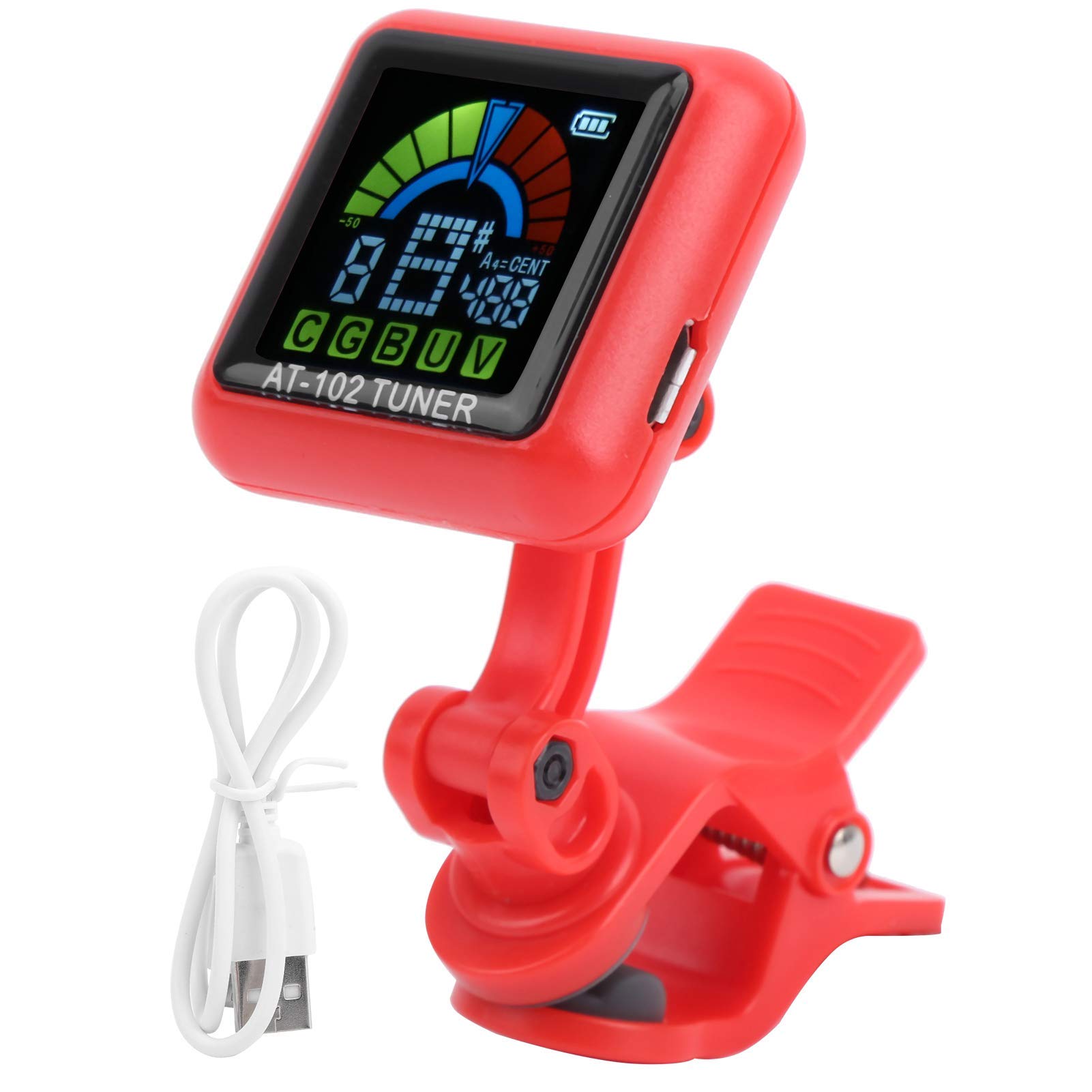 Guitar Tuner Violin Tuner Guitar Clip‑on Tuner USB Rechargeable Violin Ukulele Tuner with Color Screen(AT-102 Red)