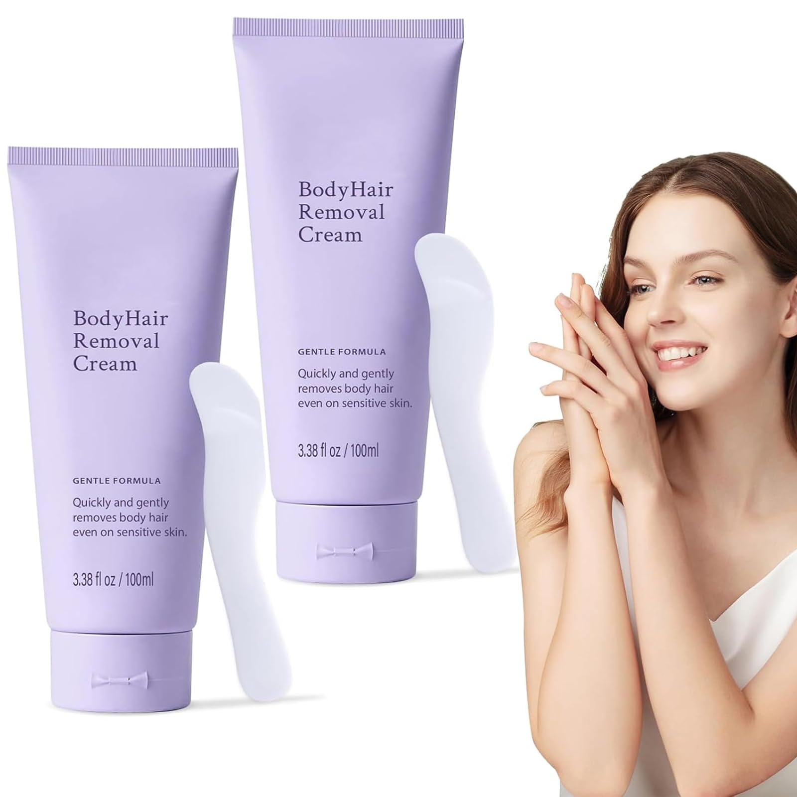 Photo 1 of 2 PCS Gentle Body Hair Removal Cream for Sensitive Skin, 6.76 Fl Oz, Painless Hairs Removal Cream with Spatula Applicator, Unisex Hair Removal & Skincare