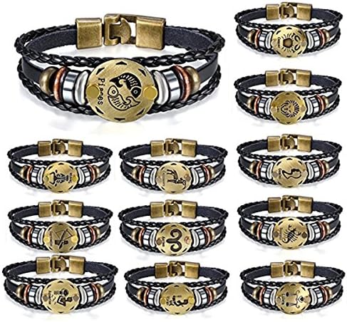 Men Fashion Alloy Leather Constellation Braided Rope Bracelet (12 PCS)