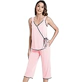 NACHILA Pajamas for Women-Viscose Made from Bamboo, Sleeveless Pjs Tank Top Capri Pants Pajama Sets Cooling Sleepwear