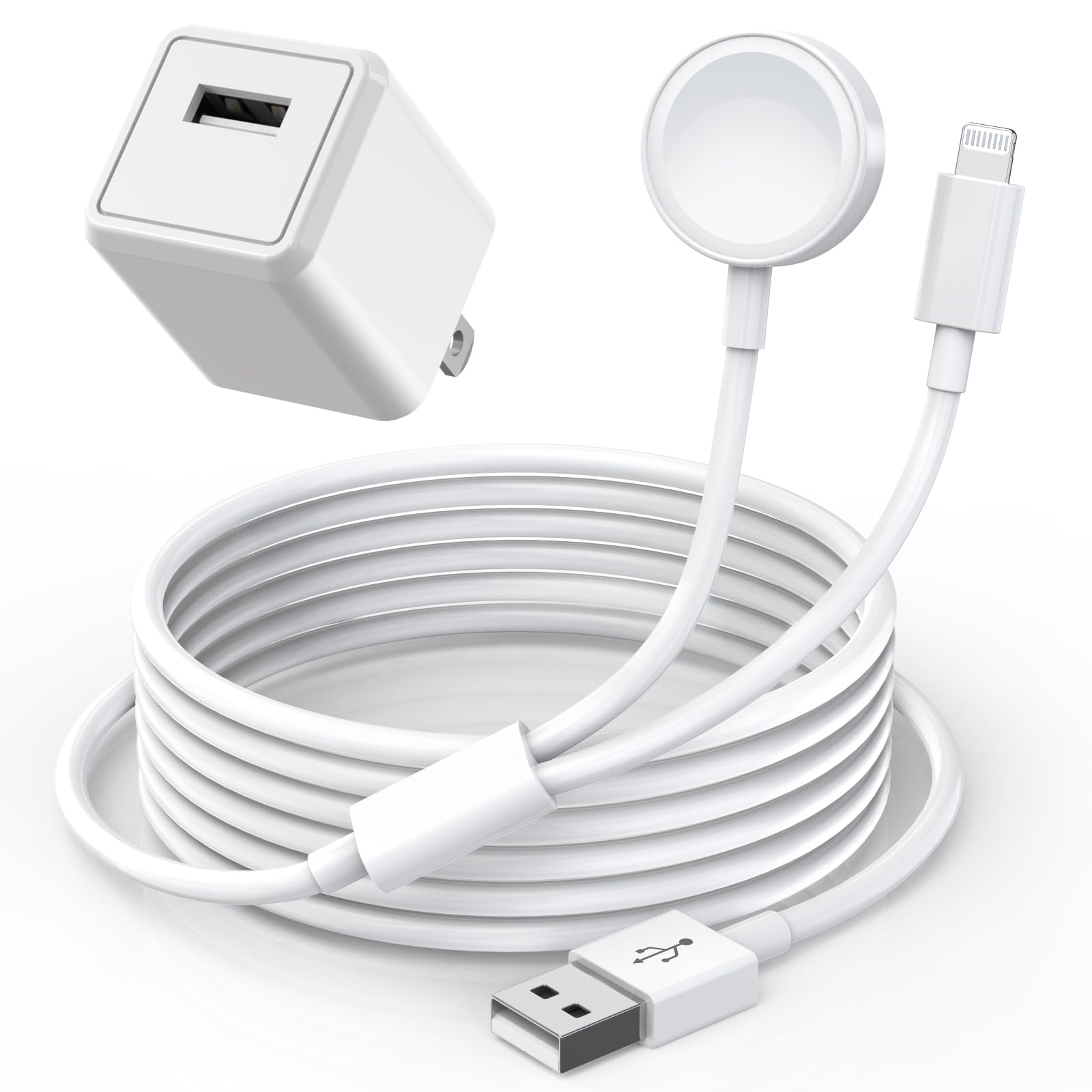 2 in 1 Apple Watch Charger,[MFi Certified] 6.6FT iWatch Charger iPhone Charging Cable with USB Wall Charger Travel Plug Adapter Charger for Apple Watch Series 8/7/6/5/4/3/SE & iPhone 14/13/12/11/X/XR