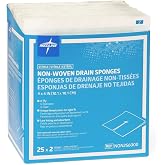 Medline Gauze Sponge, 4 x 4 Drain, 6 Ply, 50 Count | Absorbent Rayon Material, White, Ideal for Wound Care and Surgical Use