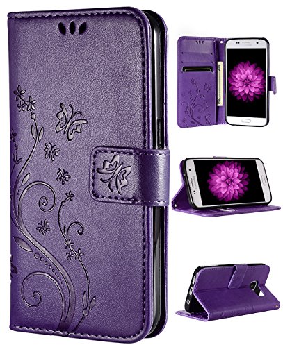 Galaxy s7 walelt case, flyee emboss butterfly flower pr…