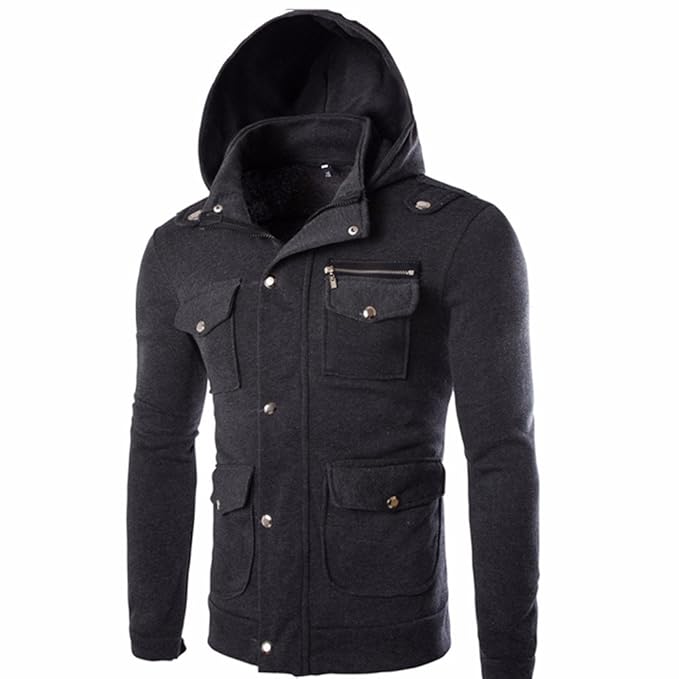 TEBAISE Herren Winterjacke Warme Dicken Mantel Einreiher Männer Outwear Pullover Winter Langarm Kapuzenpullover Sweatshirt Üb