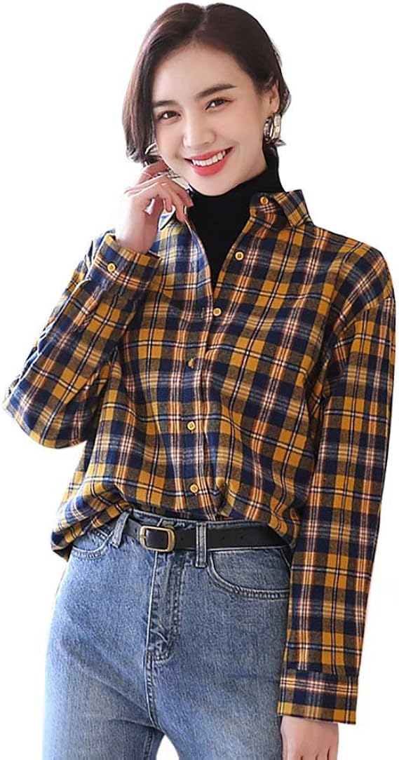 Amazon Followdream チェックシャツ レディース 長袖 韓国風 ロングシャツ トップス コットン シャツ チェック柄 ブラウス カジュアル ファッション 春 秋 原宿系 ストリート系 S Xxl シャツ ブラウス 通販