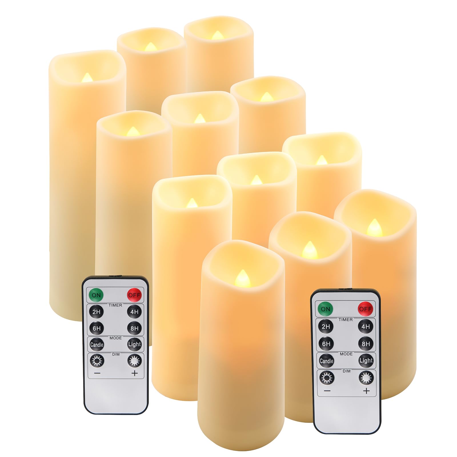 Photo 1 of Hausware Waterproof Outdoor Flameless Candles, Battery Operated Flickering LED Candles for Outdoor Larterns, Porch, H 4" 5" 6" 7" Pillar Candles with Remote Control and Timer Set of 12