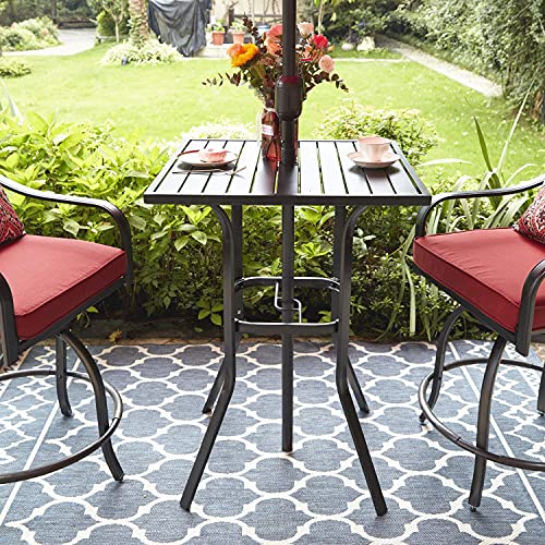 VICLLAX Outdoor Bar Table with Umbrella Hole, Patio Furniture Square