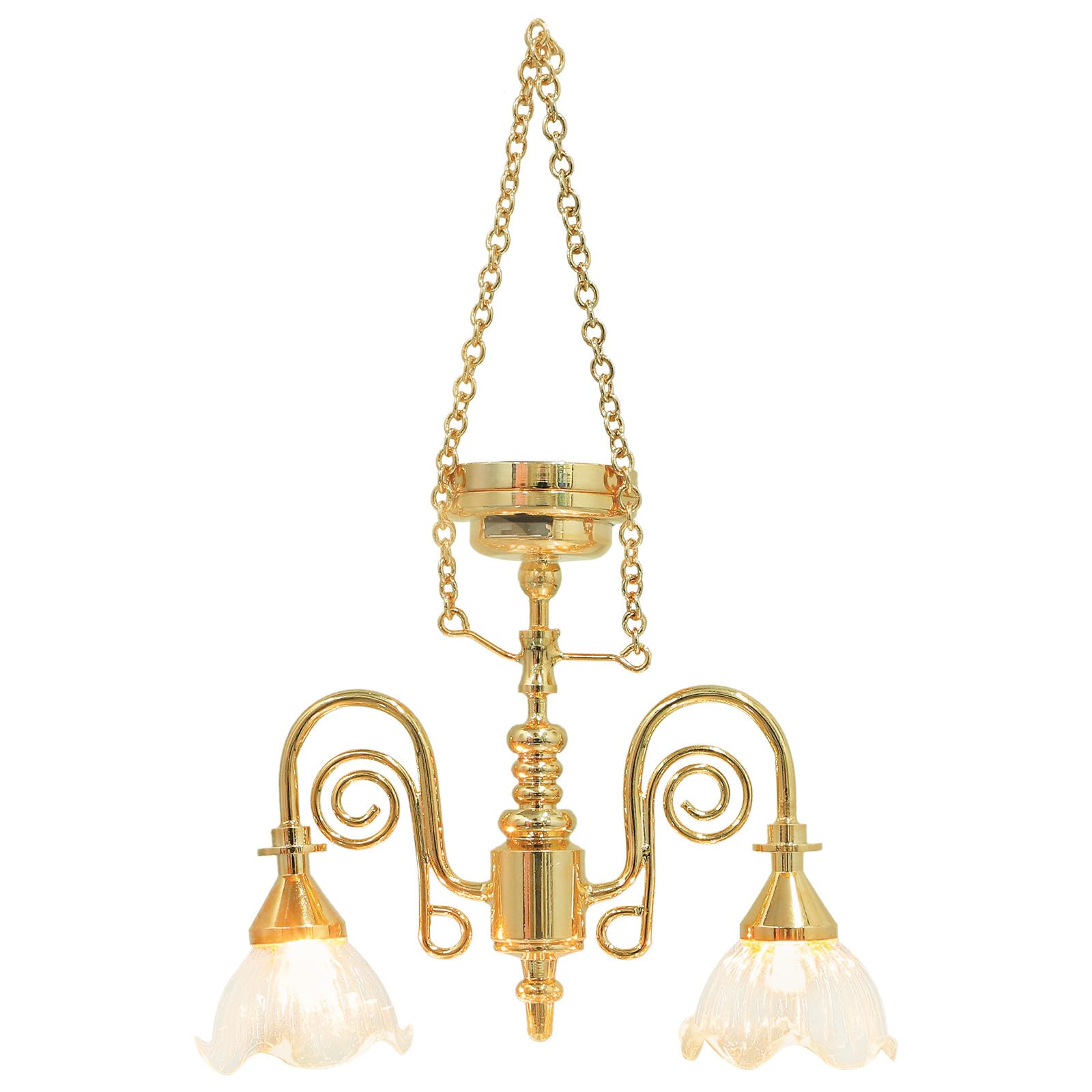 TOYANDONA Miniature Dollhouse Chandelier: 1/12 Scale Dollhouse Ceiling Lamp Led Battery Operated, Chrystaline Miniature Lamp for Doll House Decoration Accessories