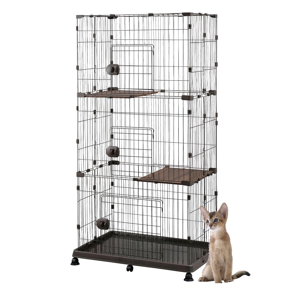 アイリスオーヤマ(IRIS OHYAMA) キャットケージ 3段 キャスター付・簡単組み立て PEC-903V ウォールナット商品画像