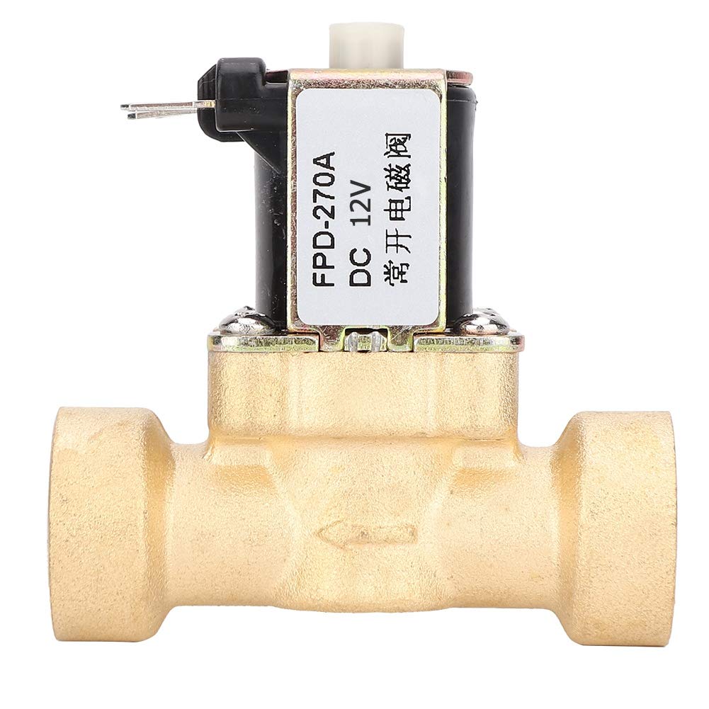Electric Solenoid Valve, G1/2" Normally Open Water Valve Brass Electromagnetic Valve Female Thread One-Way (DC12V)