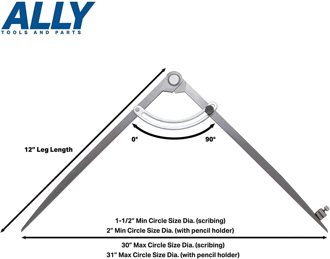 ALLY Tools Professional 12 inch Locking Wing Divider Pencil Holder/Compass Scribe INCLUDES Two Pencils and Metal Pencil Sharpener Ideal for Drawing Circles, Woodworking, Metalworking, and Leather Work: Home Improvement