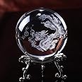 HDCRYSTALGIFTS Crystal 2.4 inch (60mm) Chinese Dragon Crystal Ball with Sliver-Plated Flowering Stand,Fengshui Glass Loong Ball Home Decoration