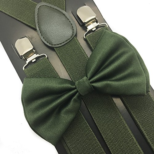 Awesome Olive Green Color Wedding Accessories Adjustable Bow Tie & Suspenders