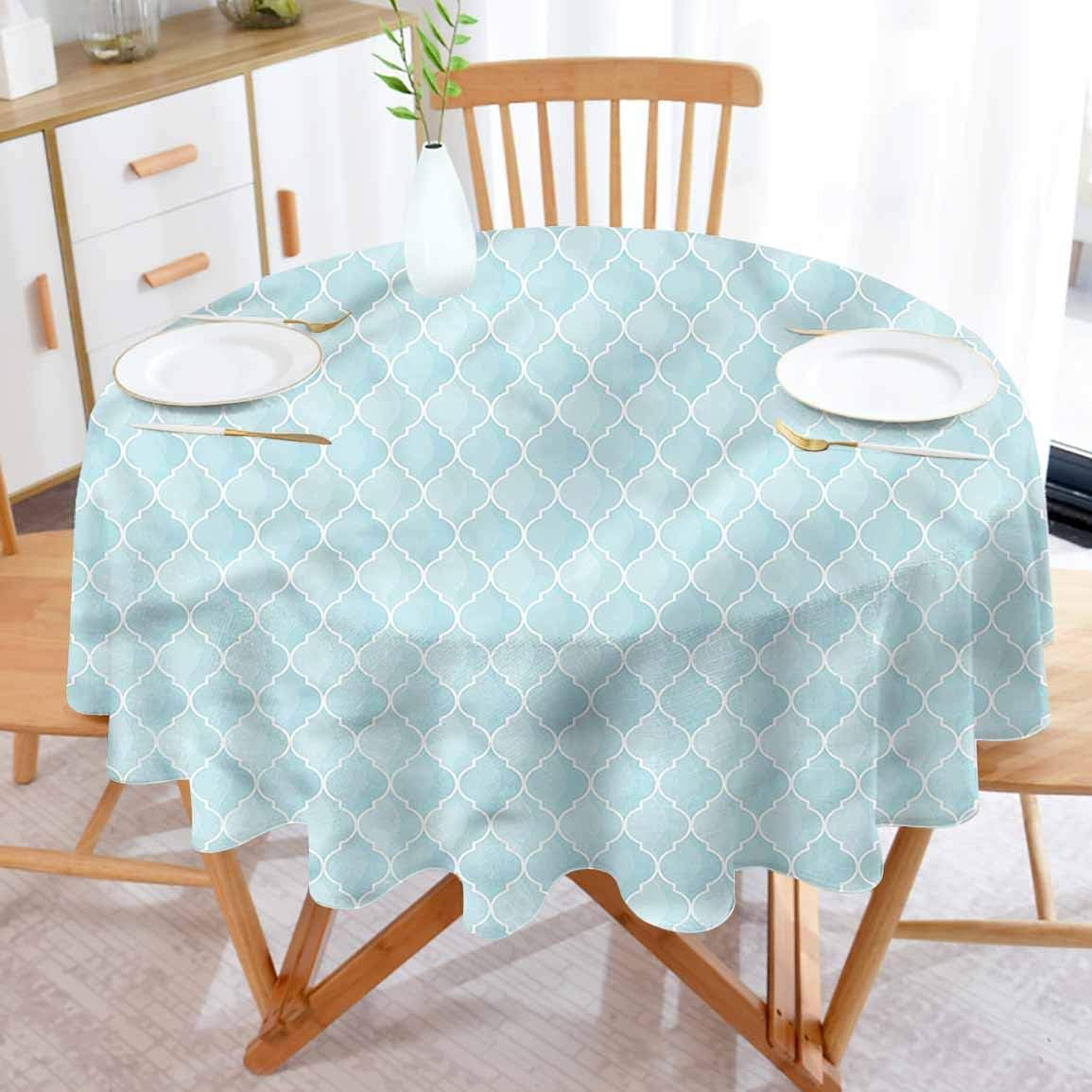 ScottDecor Trellis Round Fitted Tablecloth with Elastic Moroccan