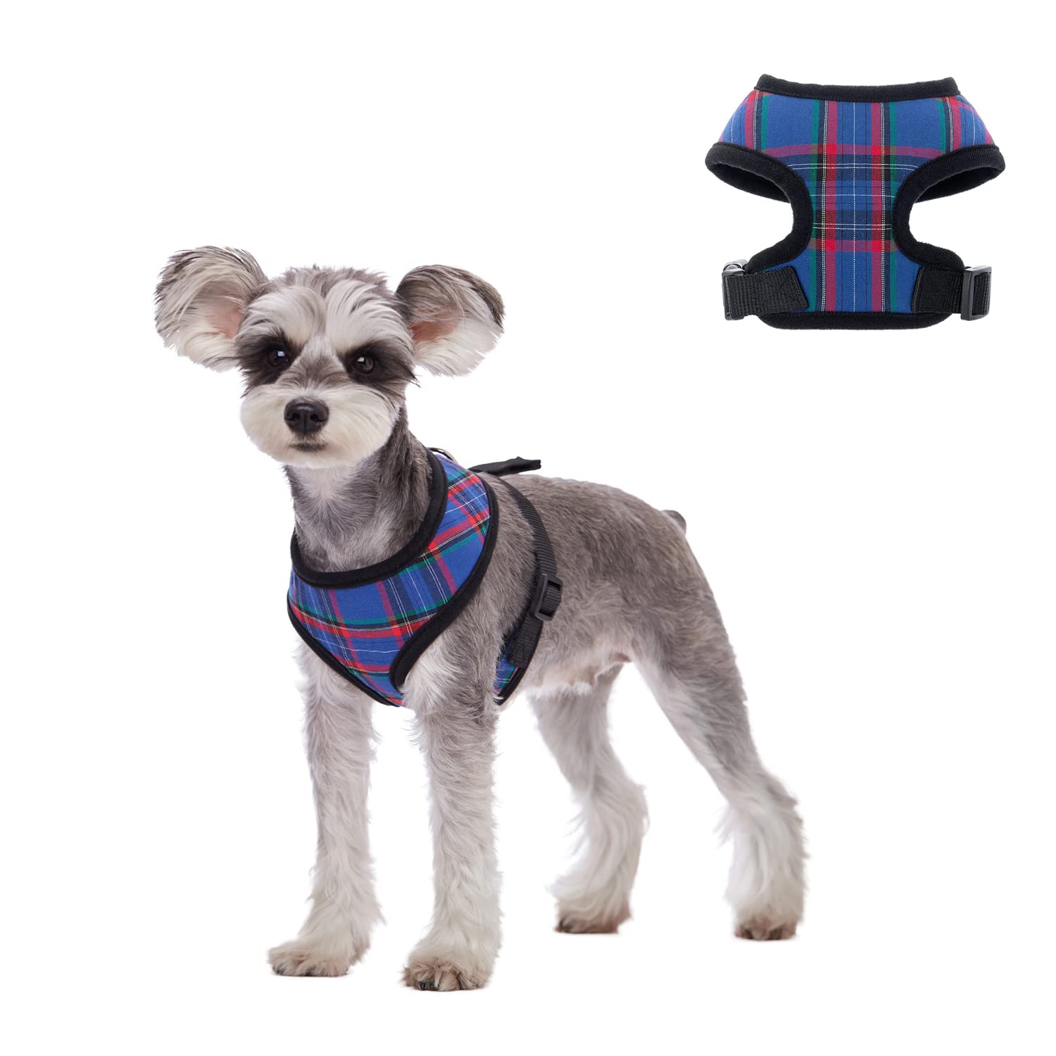 Dog Harnesses,Soft Cotton Plaid Small Dog Harness Pet Vest Harnesses for Cats Puppy Samll Dogs Medium Dogs (Blue, XS)
