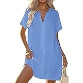 Halife Women's Swimsuit Cover Up Shirt V Neck Short Sleeve Bathing Suit Coverups Summer Beach Cover Ups