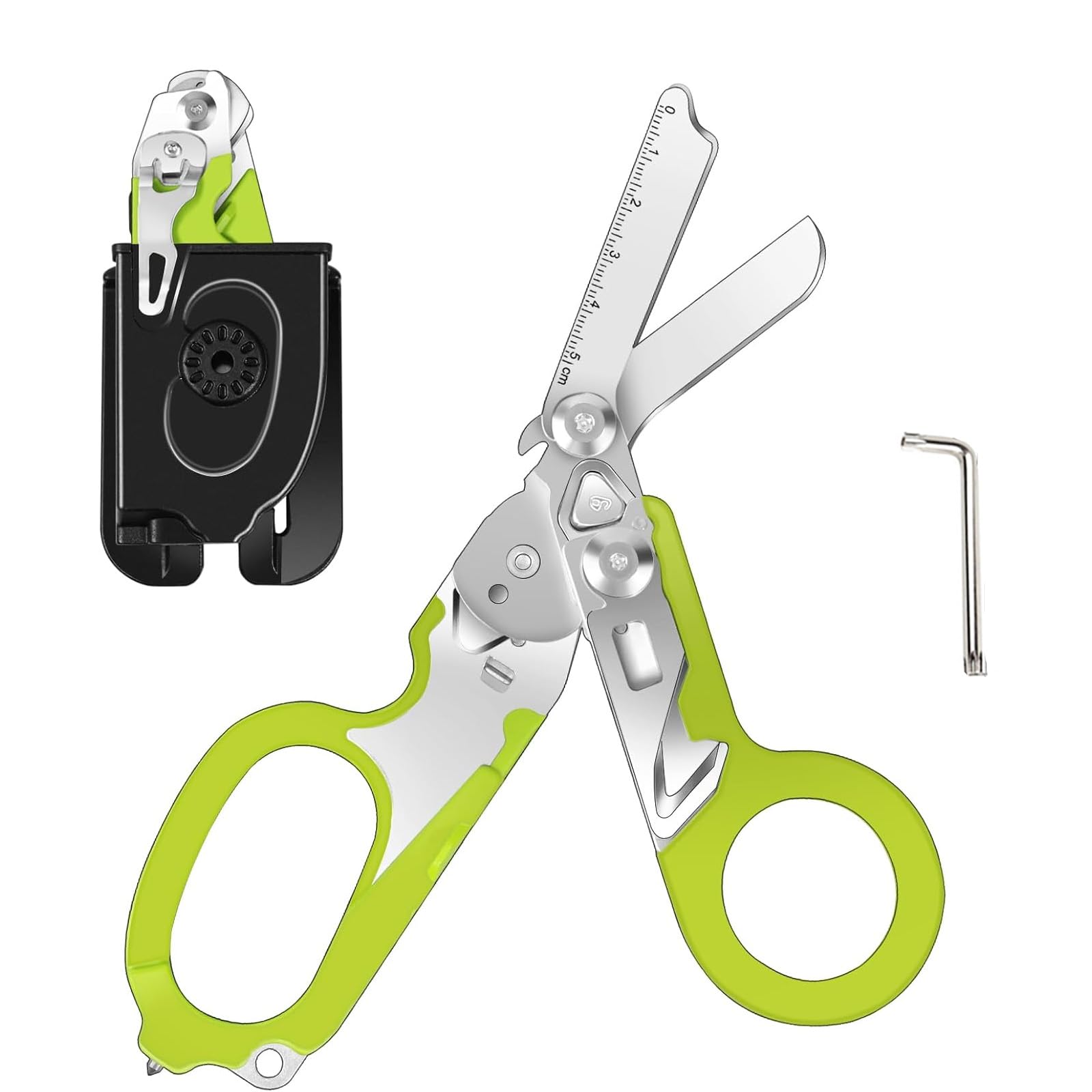 Ziyero 6 in 1 Raptor Response Emergency Shears, Tough Cut Scissors, Multi Tool Pliers Shears, Tactical Folding Pliers with Strap Cutter and Glass Breaker (Green with Holster)