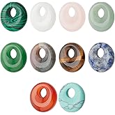 NBEADS 10 Pcs 10 Styles Natural Donut Gemstone Charms, 17.5mm Flat Round Mixed Natural and Synthetic Donut Stone Beads Pendants Natural Stone Pendant for Jewelry Making, Hole: 5.5mm