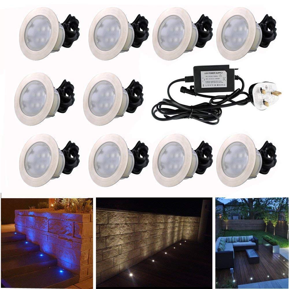 CHNXU 60mm Large Colour Changing Decking Lights Outdoor Low Voltage 12v IP67 Waterproof Deck Lighting Kits Pack of 10 (RGB)