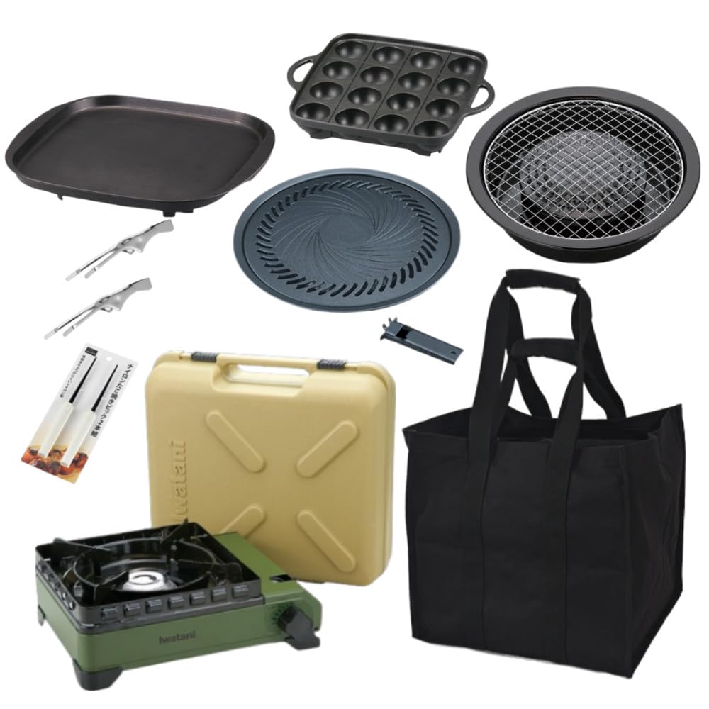 イワタニ タフまる オリーブ CB-ODX-1-OL 収納バッグ 純正プレート 4種セット（焼肉Lサイズ＋たこ焼き＋網焼き＋鉄板焼き）商品画像