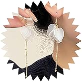 Sttiafay Vintage Acrylic Flower Petal Drop Earrings Gold Long Tassel Chain Earrings White Resin Flower Hook Earrings Wedding Flower Earrings Jewelry for Women
