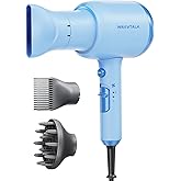 Wavytalk Hair Dryer, Blown Away Ionic Hair Dryer for Curly Hair with Diffuser, 1875W Fast Drying Blow Dryer with Ceramic Technology, 3 Attachments for All Hair Types, Light and Quiet, Light Blue