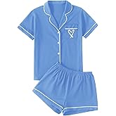 LYANER Women's Pajamas Set Heart Print Button Short Sleeve Shirt with Shorts Sleepwear PJs Set